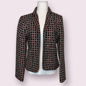 Vintage Austin Reed Geo Print Blazer Jacket Short Waisted Black White Red Size 6